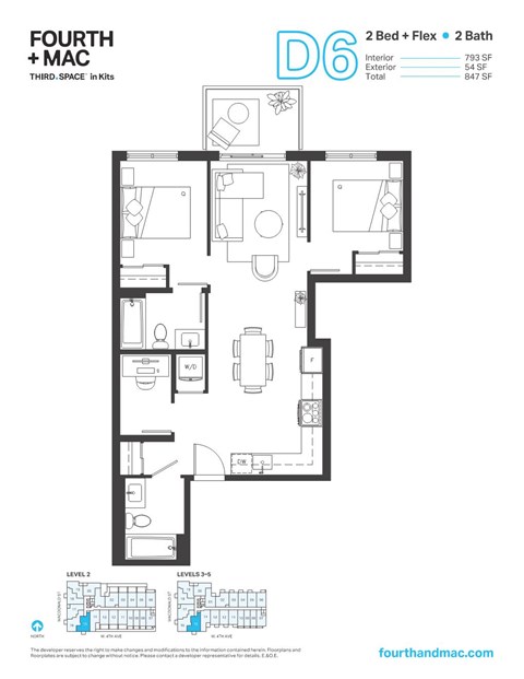 Floor plan for 2 beds, 2 baths, 793 sqft